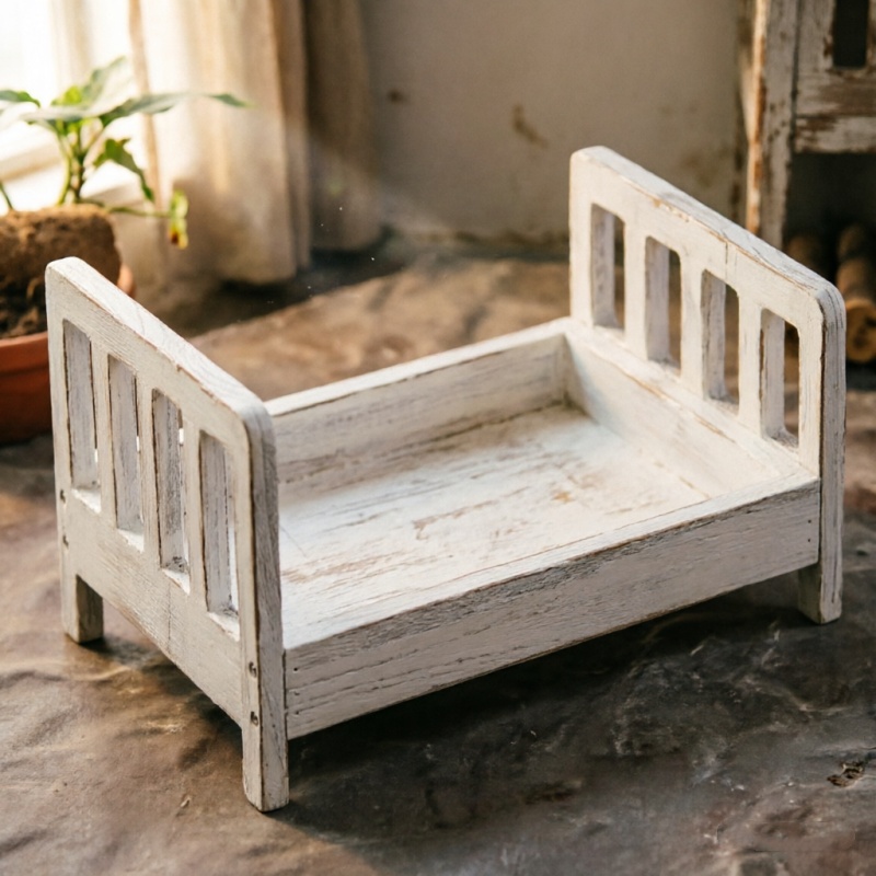 Photography Of Memories - Infant Posing Sofa Retro Wood Bed