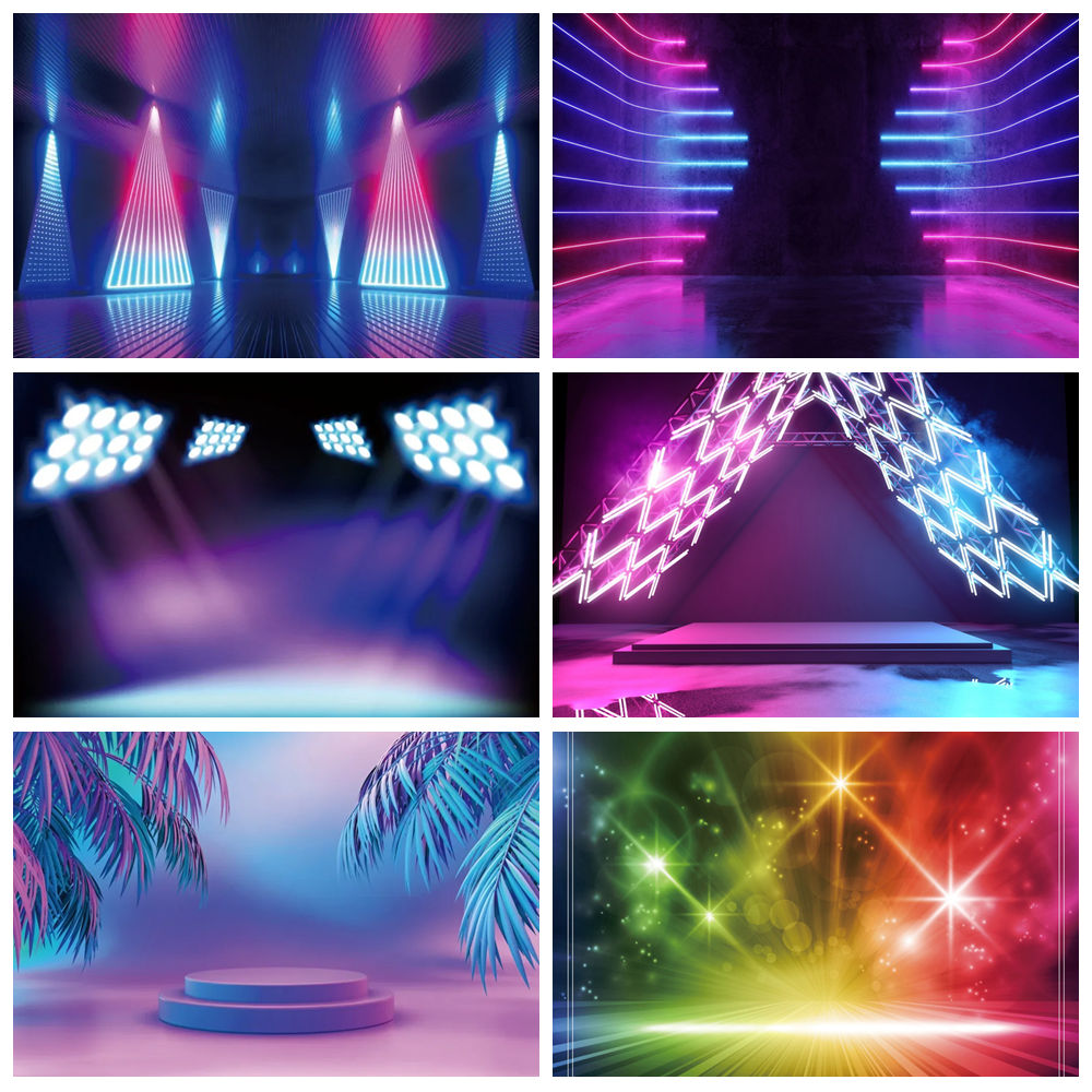 Photography Zone - Neon Color Dance Stage Backdrop for
